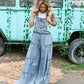 Lace Tiered Denim Jumpsuit