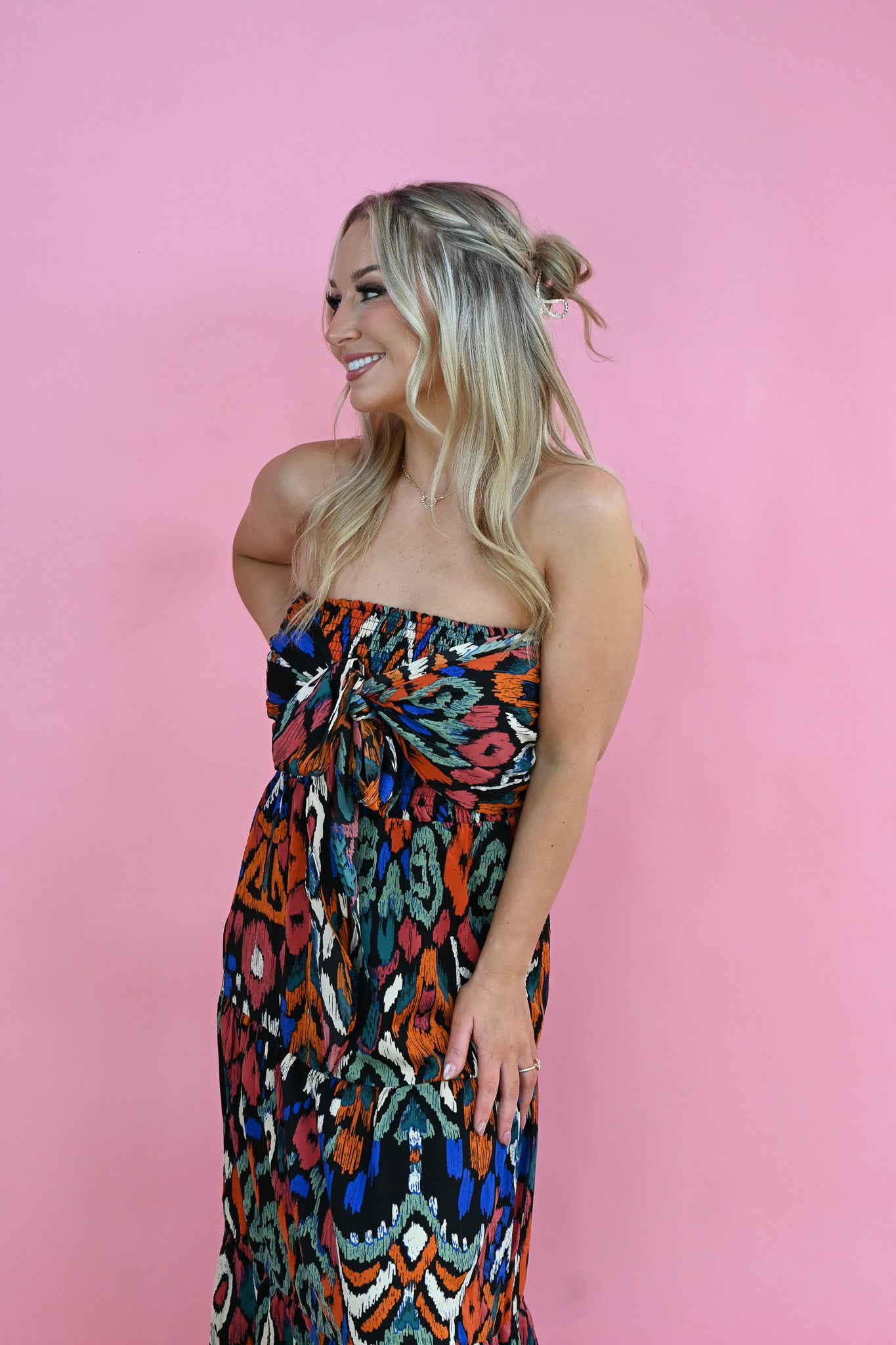 Abstract Tie Strapless Maxi -