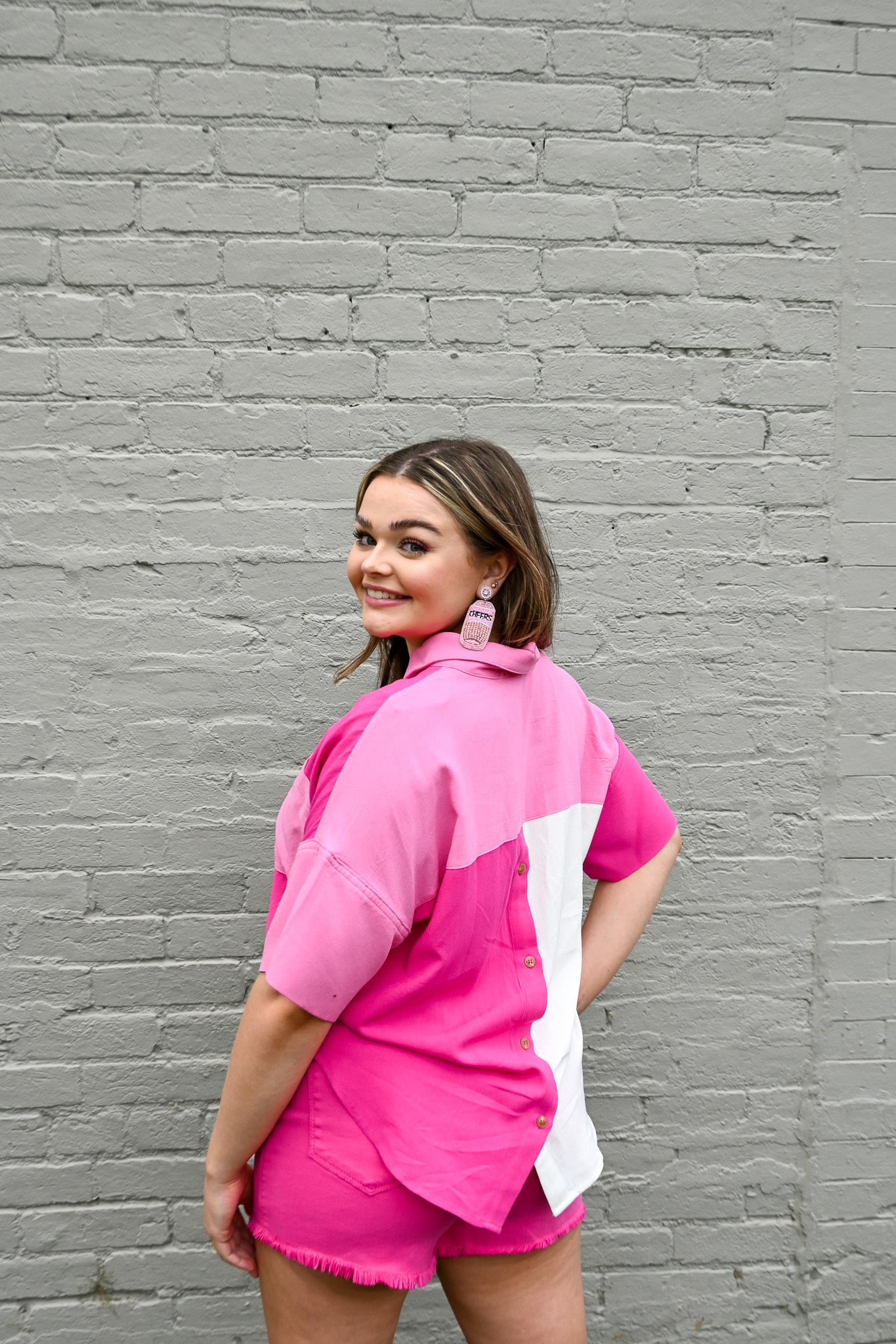 The Pink Ladies Button Back Top -