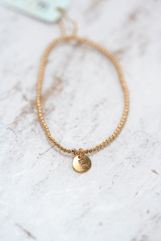 Respect Initial Bracelet Gold Small Disc - F