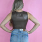 Leather Tank Bodysuit - Mocha -