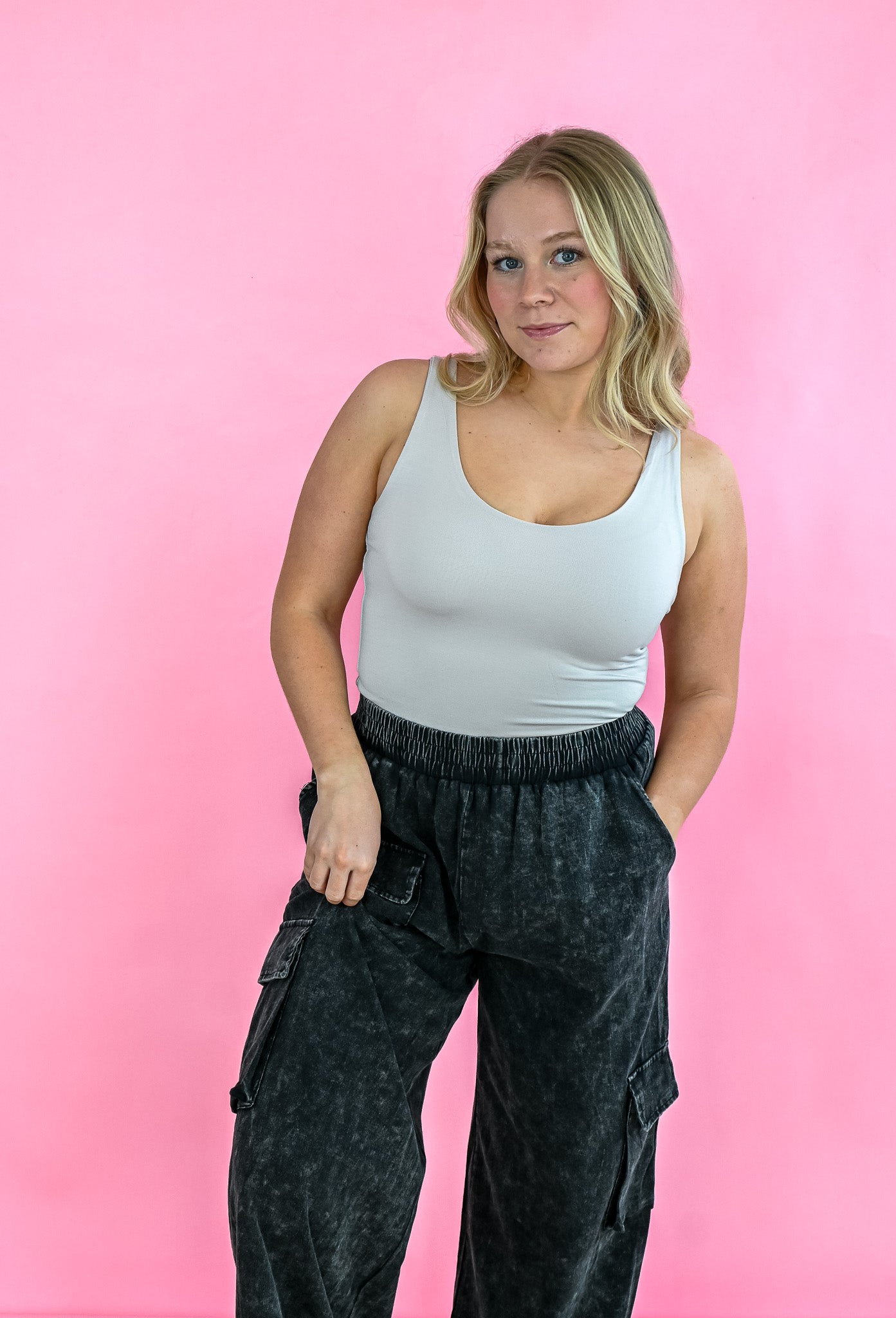 Mineral Washed Cargo Pants - Ash -
