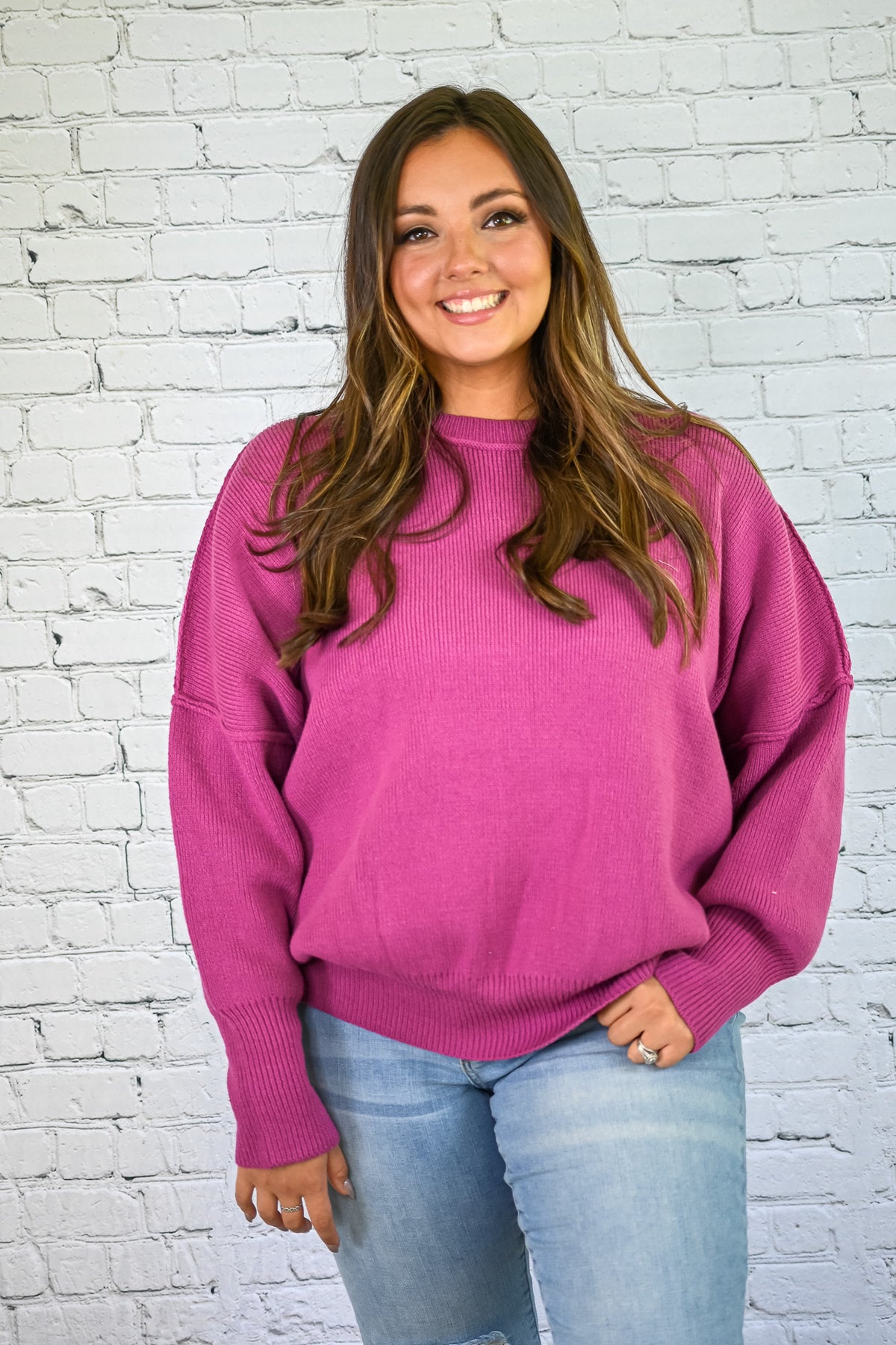 Yes Please Comfy Sweater - Plum -