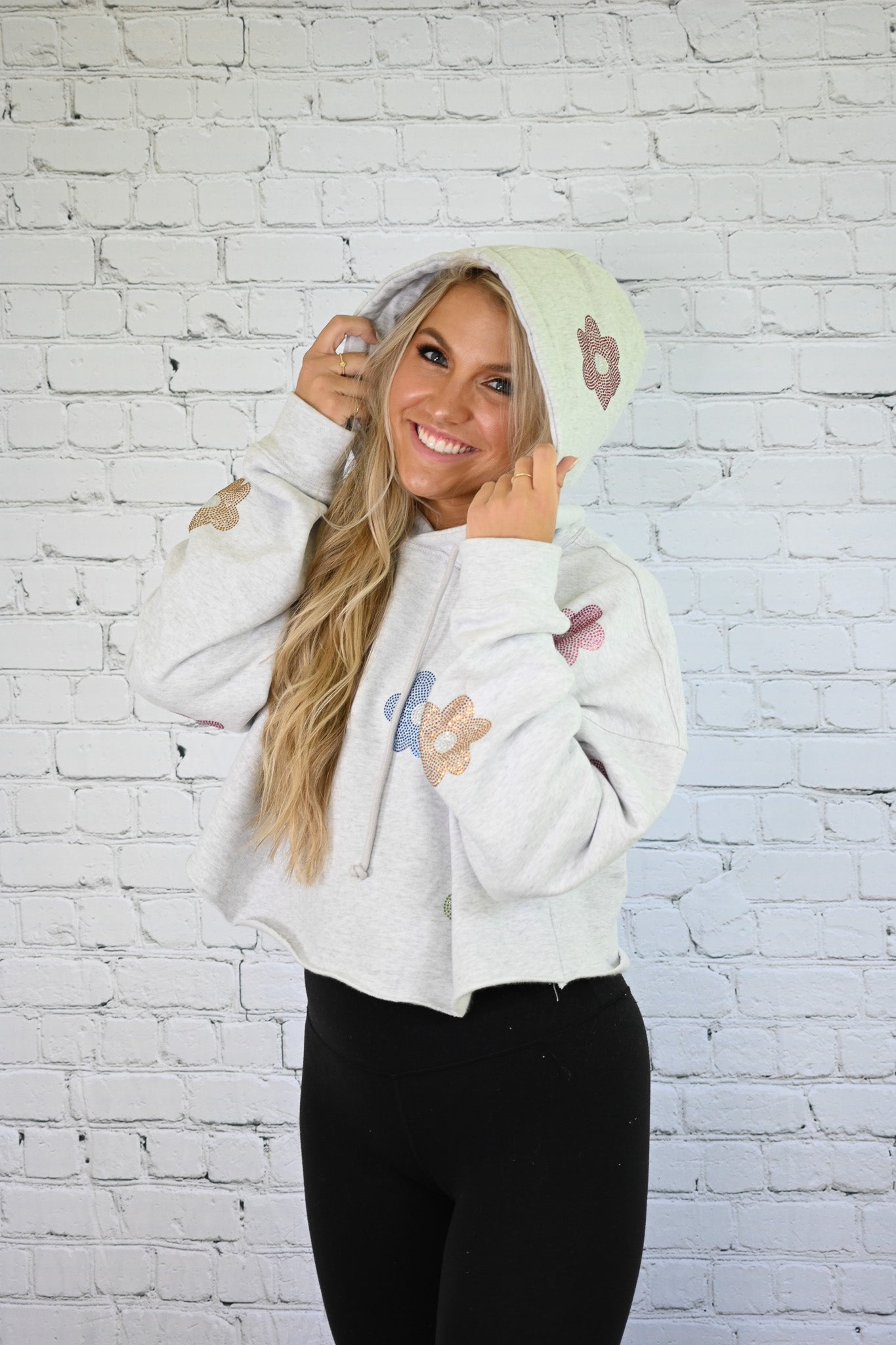 Flower Sequins Patch Hoodie -