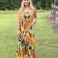 Renia Tropical Eve Strapless Smocked Jumpsuit