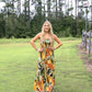 Renia Tropical Eve Strapless Smocked Jumpsuit