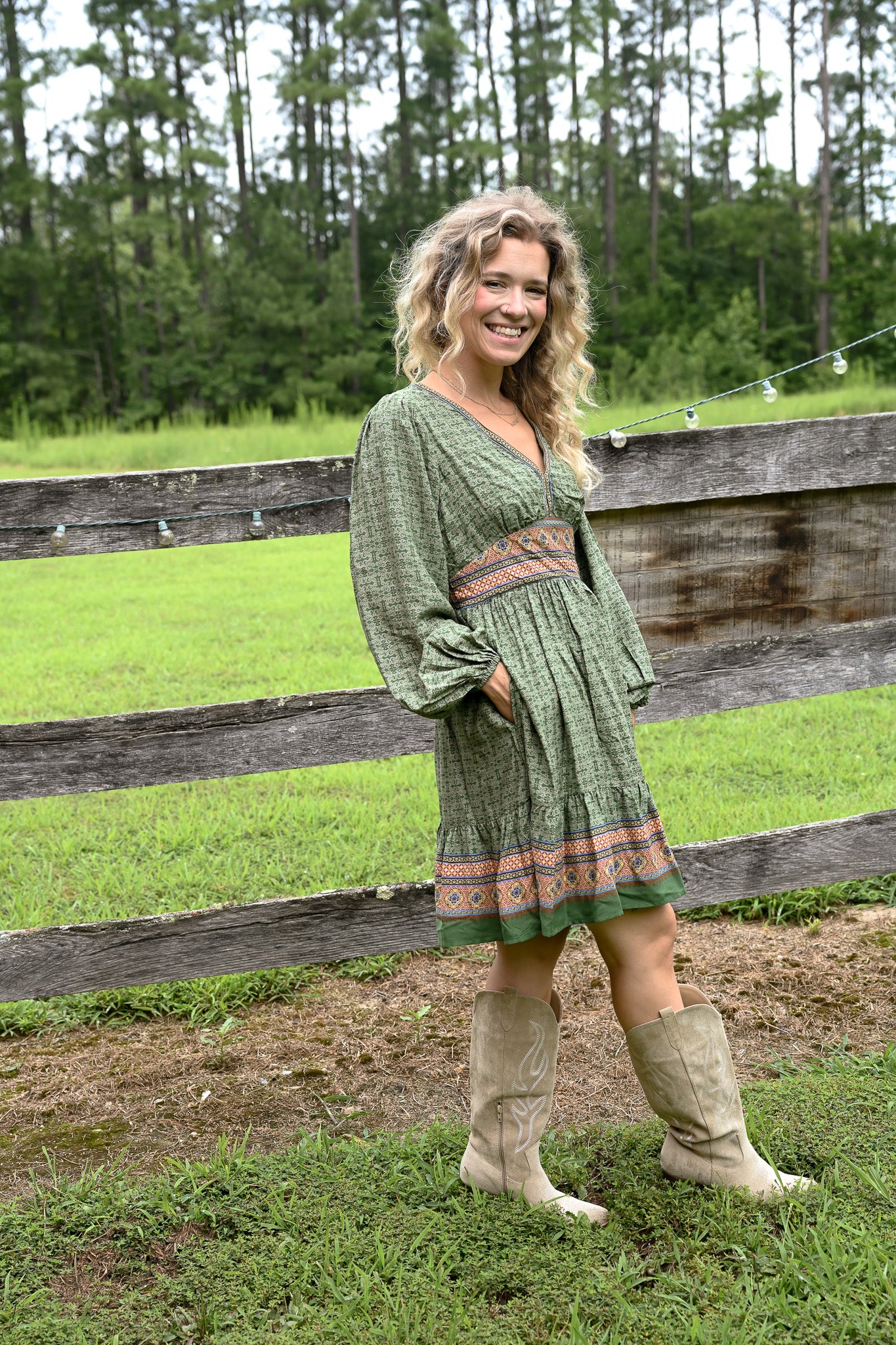 Gaia Green Printed Mini Dress