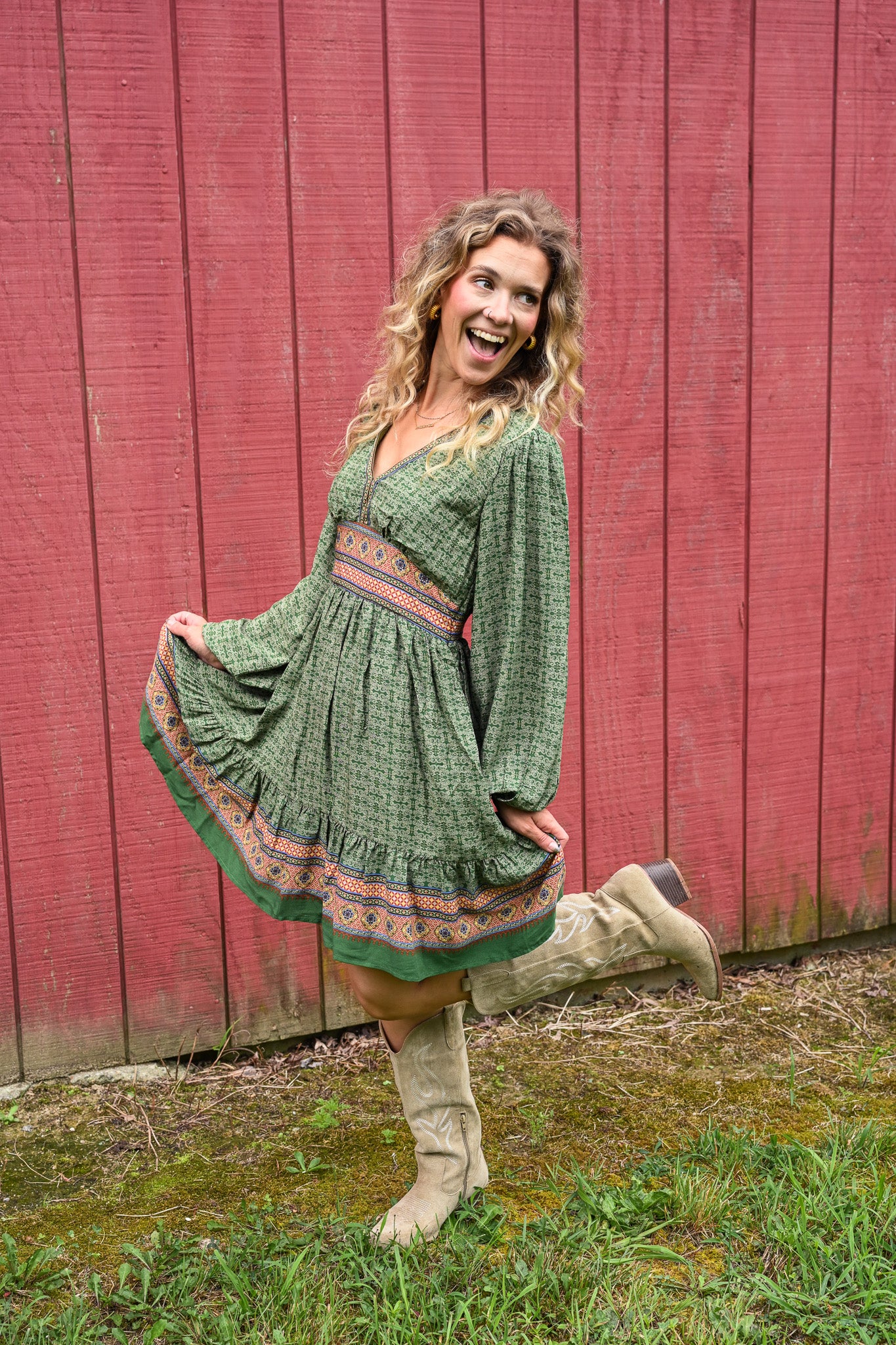 Gaia Green Printed Mini Dress
