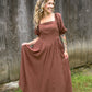 Mocha Cotton Square Neck Maxi Dress