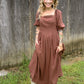 Mocha Cotton Square Neck Maxi Dress
