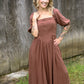 Mocha Cotton Square Neck Maxi Dress