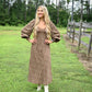 Brown Floral Lace Panel Maxi Dress