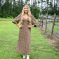 Brown Floral Lace Panel Maxi Dress