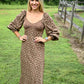 Brown Floral Lace Panel Maxi Dress