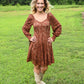 Copper Lace Fit And Flare Mini Dress