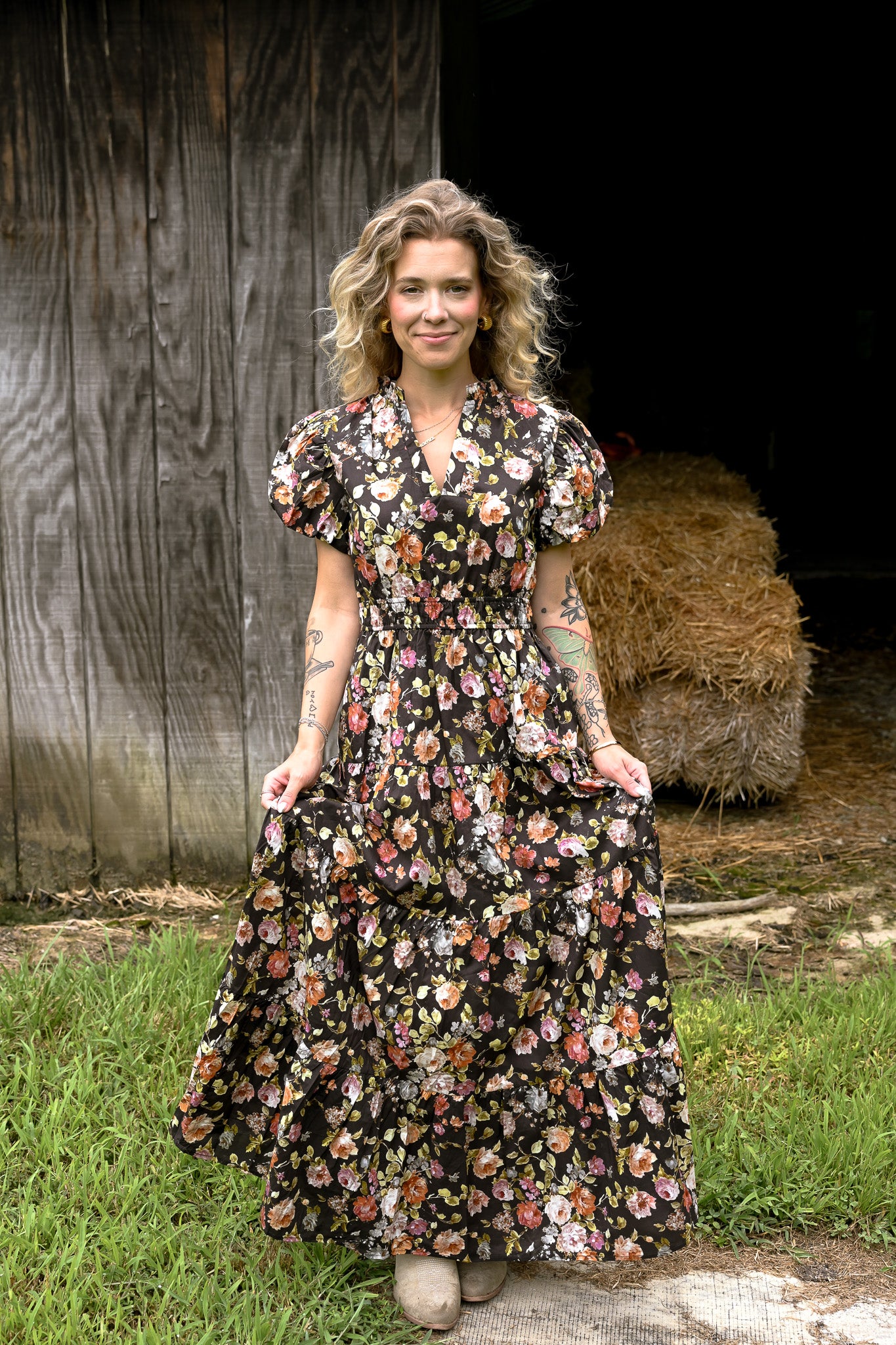 Floral Chocolate Tiered Maxi Dress