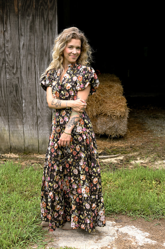 Floral Chocolate Tiered Maxi Dress