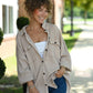 Mineral Wash Waffle Knit Button-Up Shacket: DARK TAUPE