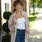 Mineral Wash Waffle Knit Button-Up Shacket: DARK TAUPE