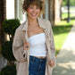 Mineral Wash Waffle Knit Button-Up Shacket: DARK TAUPE