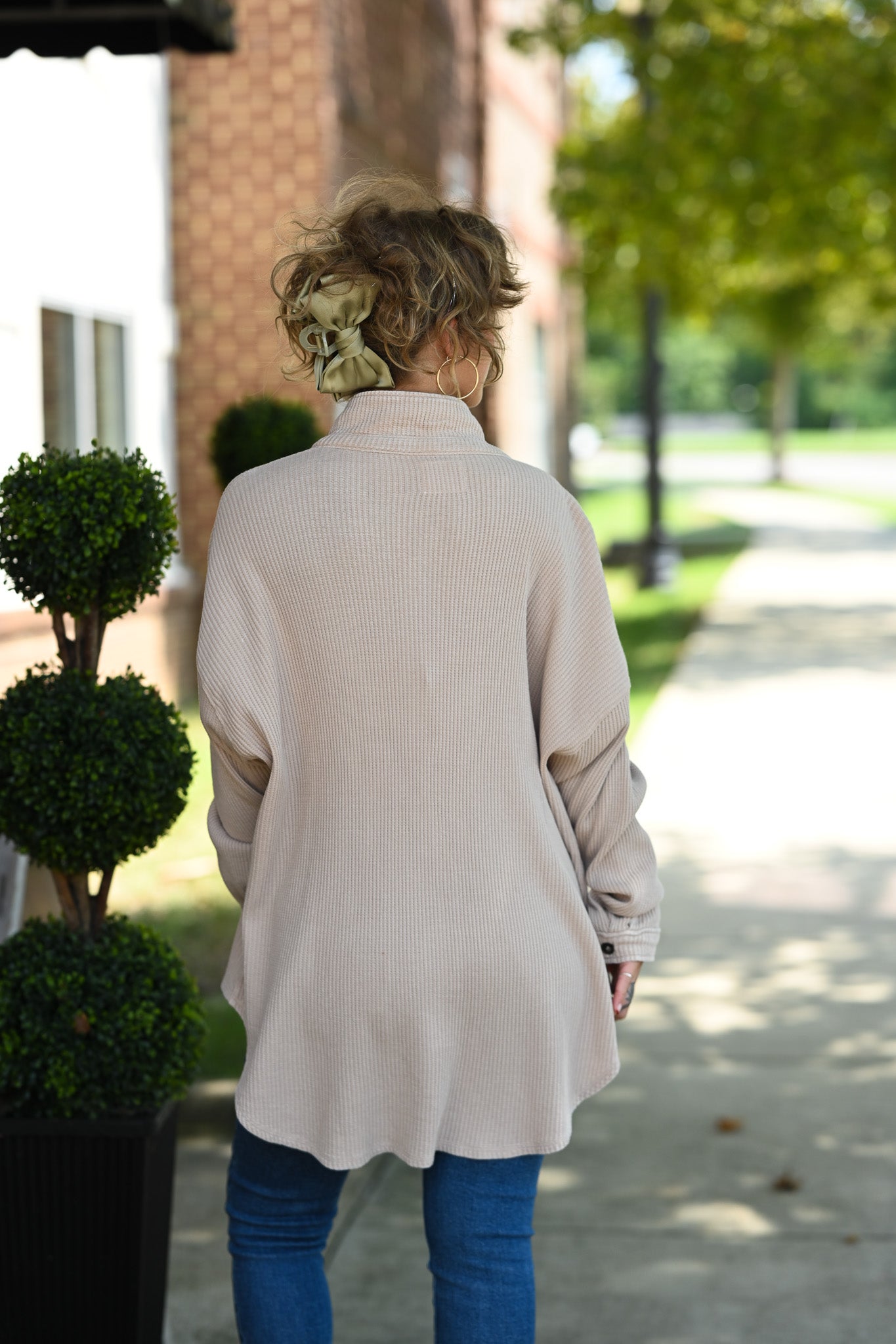 Mineral Wash Waffle Knit Button-Up Shacket: DARK TAUPE