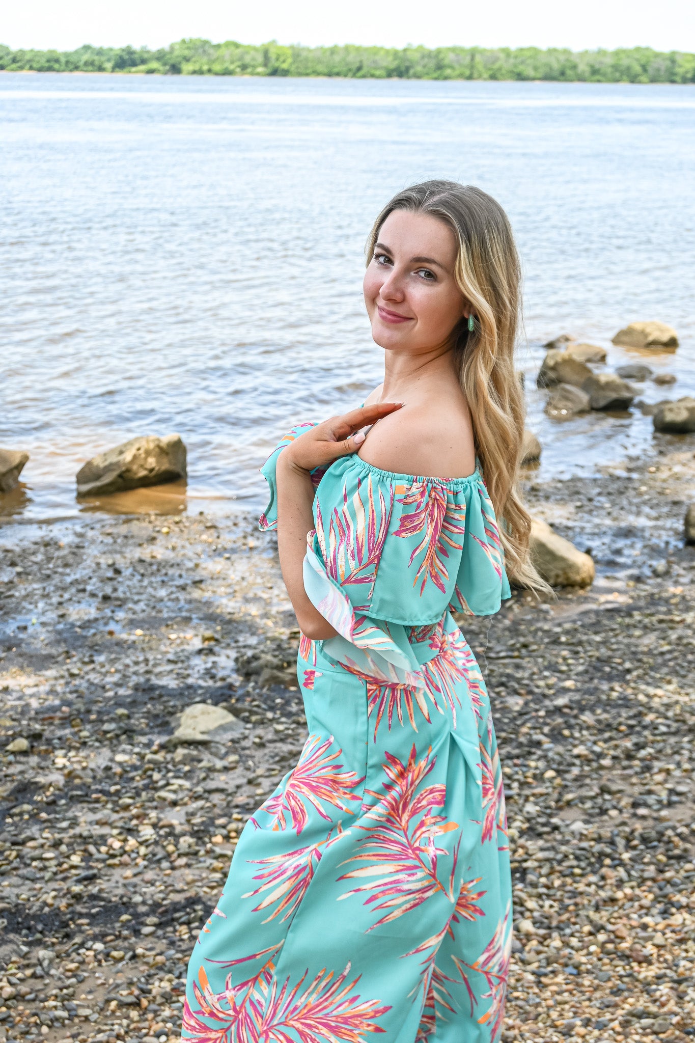 Turquoise Palms Wide Leg Trouser -