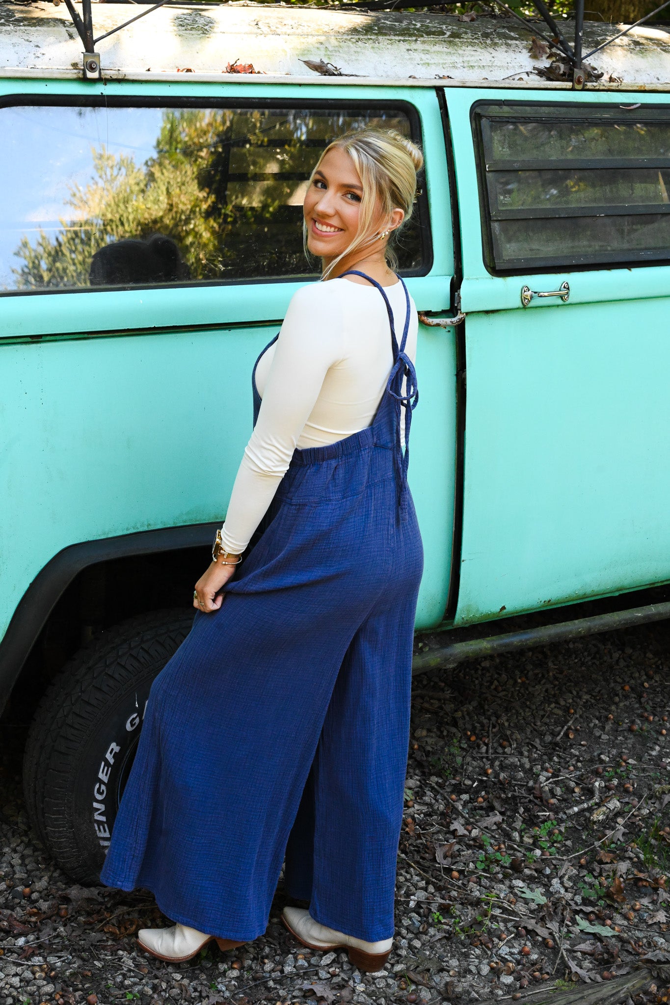 Winnie Navy Waffle Jumpsuit
