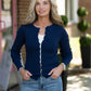 Ribbed Button Front Cardigan: Navy