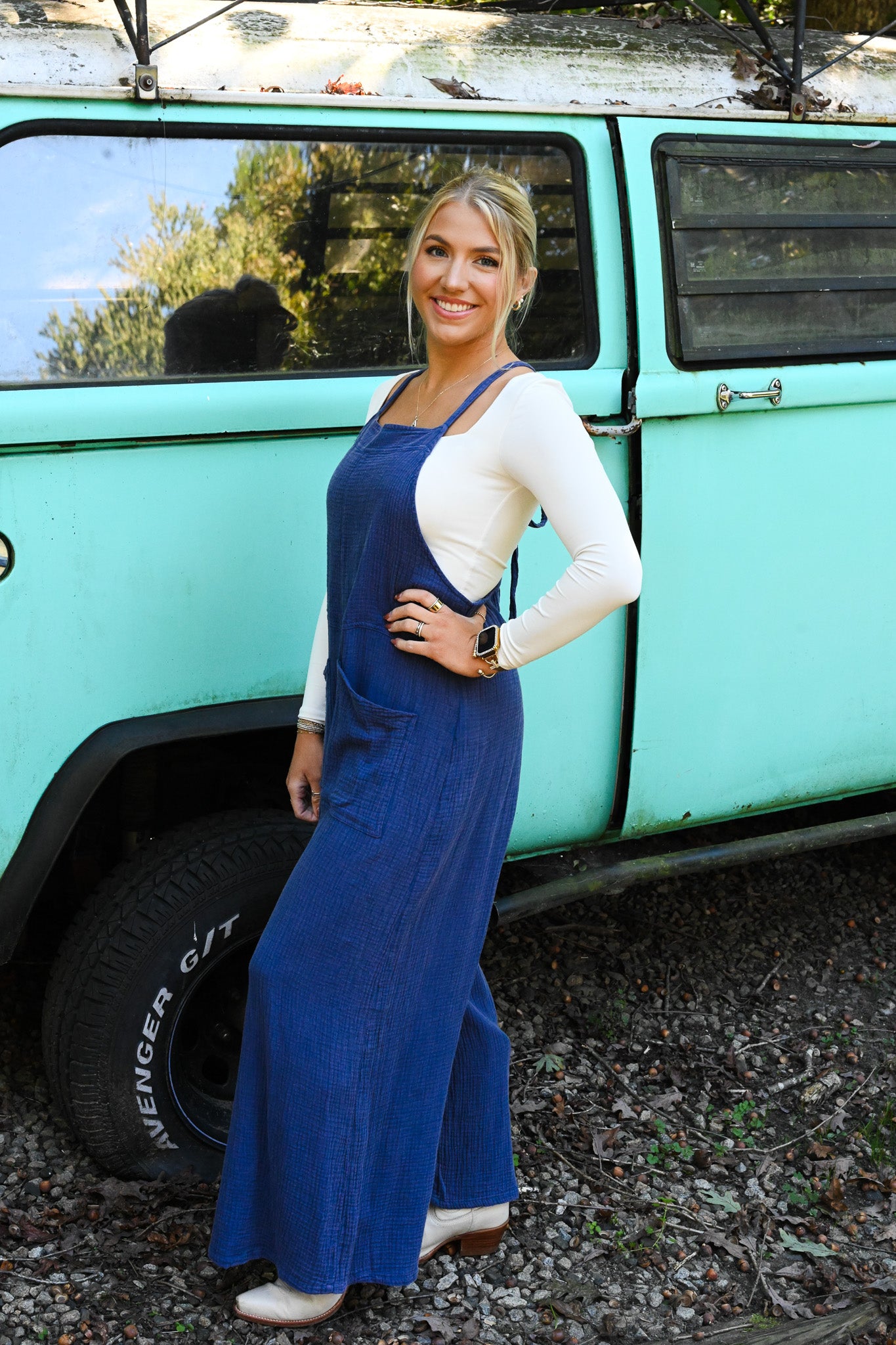 Winnie Navy Waffle Jumpsuit