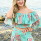 Turquoise Palms Wide Leg Trouser -