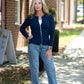 Ribbed Button Front Cardigan: Navy
