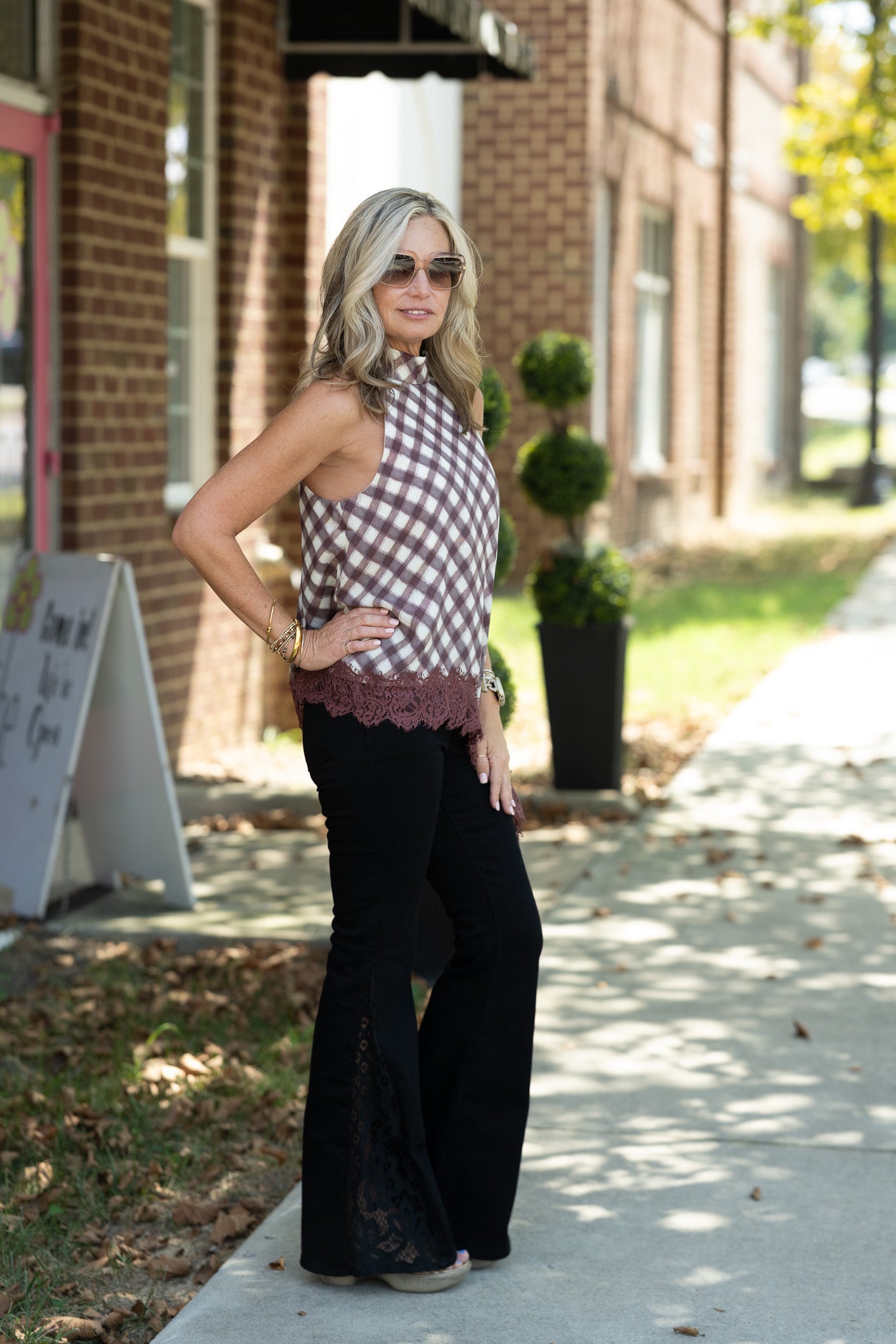Trimmed in Lace Merlot Top