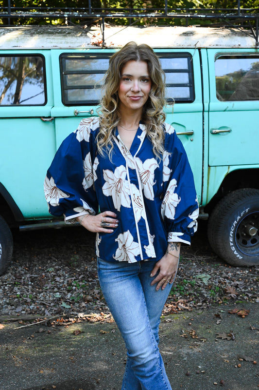 Navy Hibiscus Top