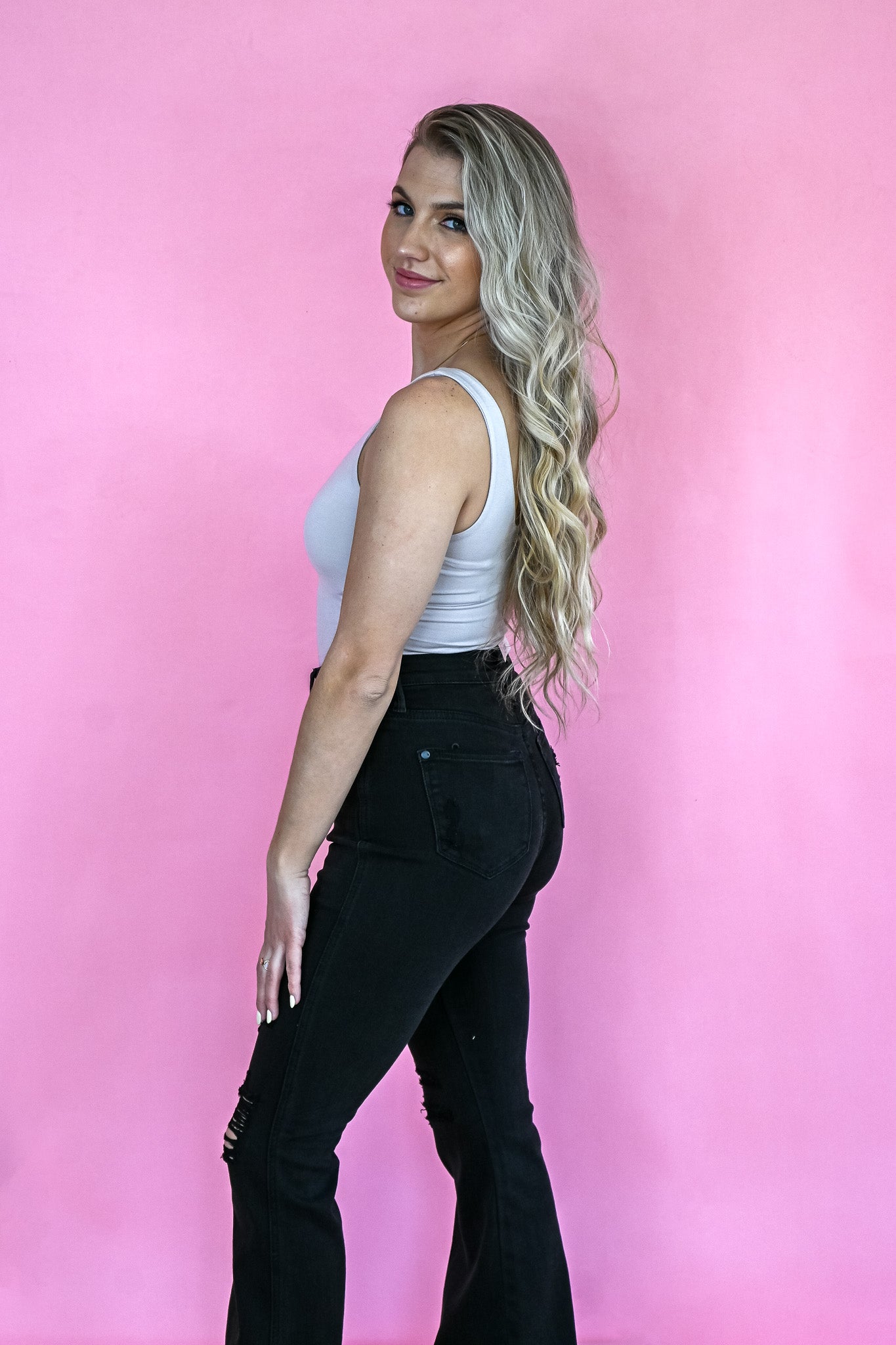 Black High Waist Destroy Flares -