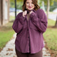 Mineral Wash Waffle Knit Button-Up Shacket: DARK CHERRY