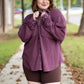 Mineral Wash Waffle Knit Button-Up Shacket: DARK CHERRY