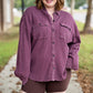 Mineral Wash Waffle Knit Button-Up Shacket: DARK CHERRY