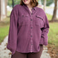Mineral Wash Waffle Knit Button-Up Shacket: DARK CHERRY