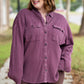 Mineral Wash Waffle Knit Button-Up Shacket: DARK CHERRY