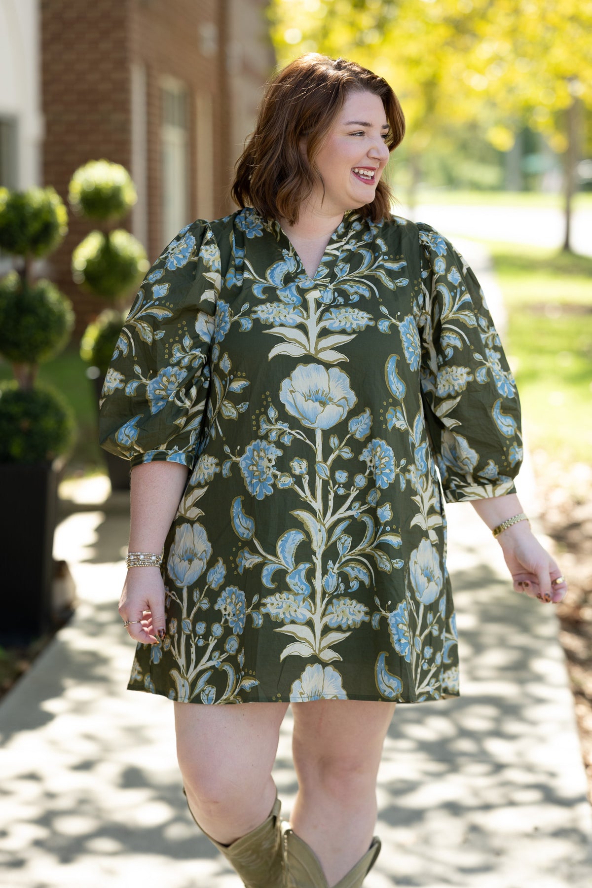 Zahra Olive Floral Dress