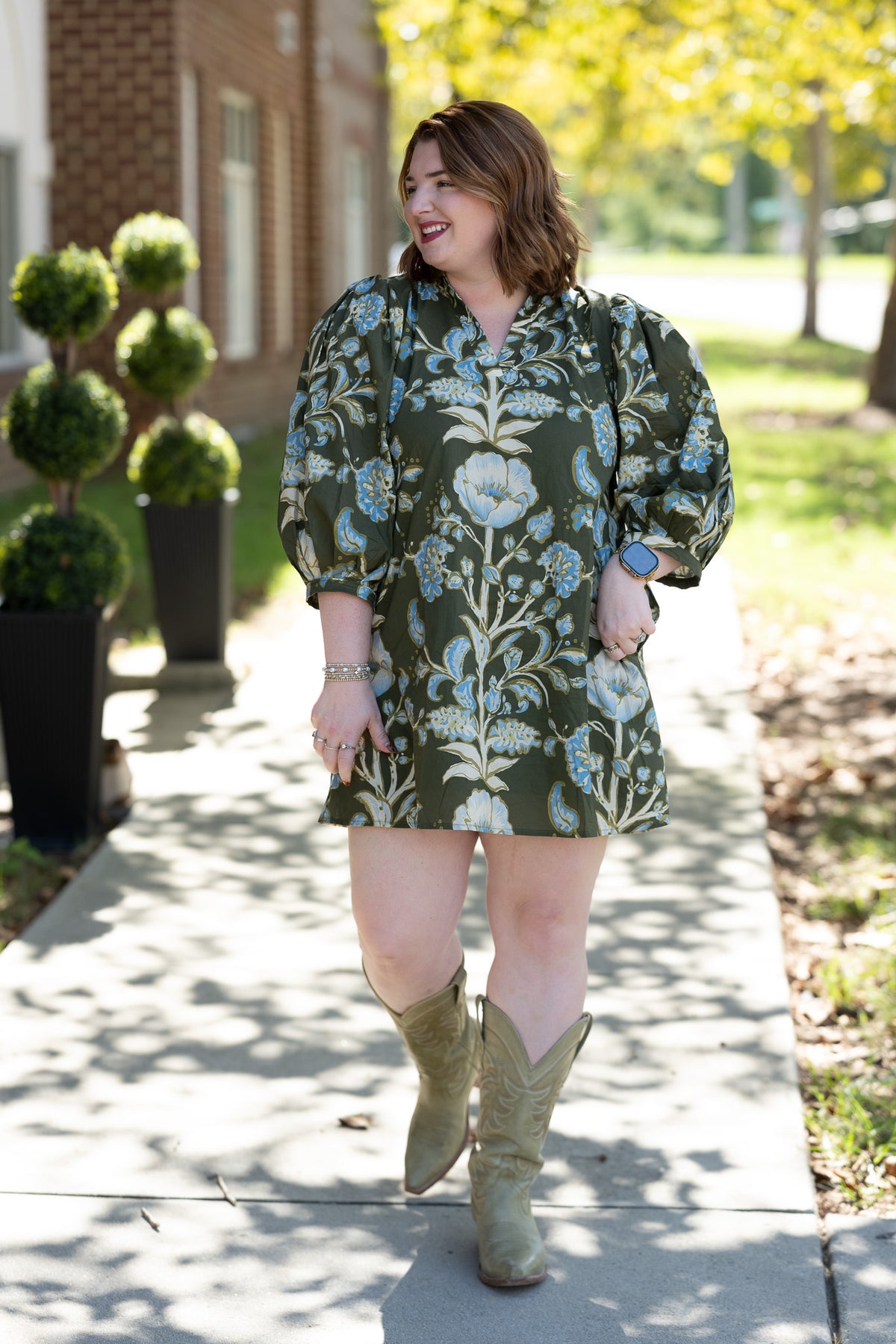 Zahra Olive Floral Dress