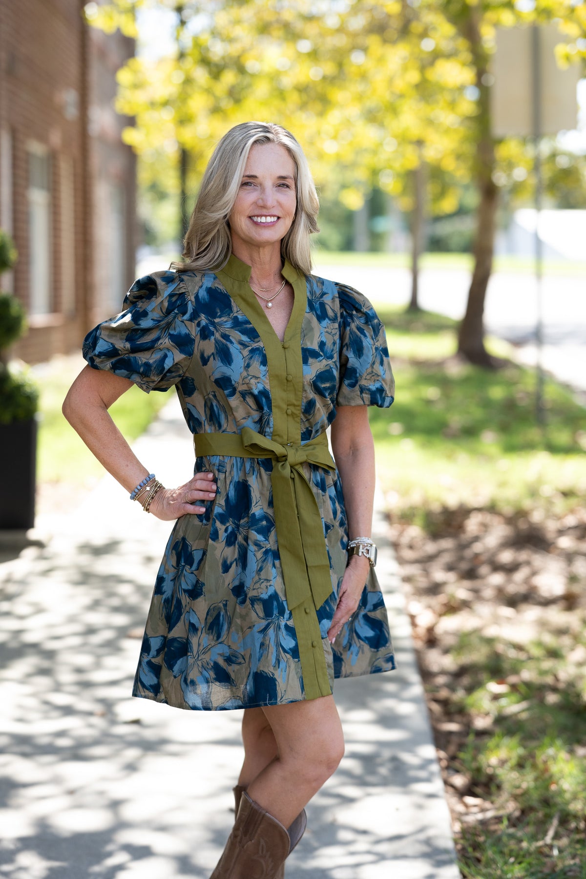 Ren Olive Floral Dress