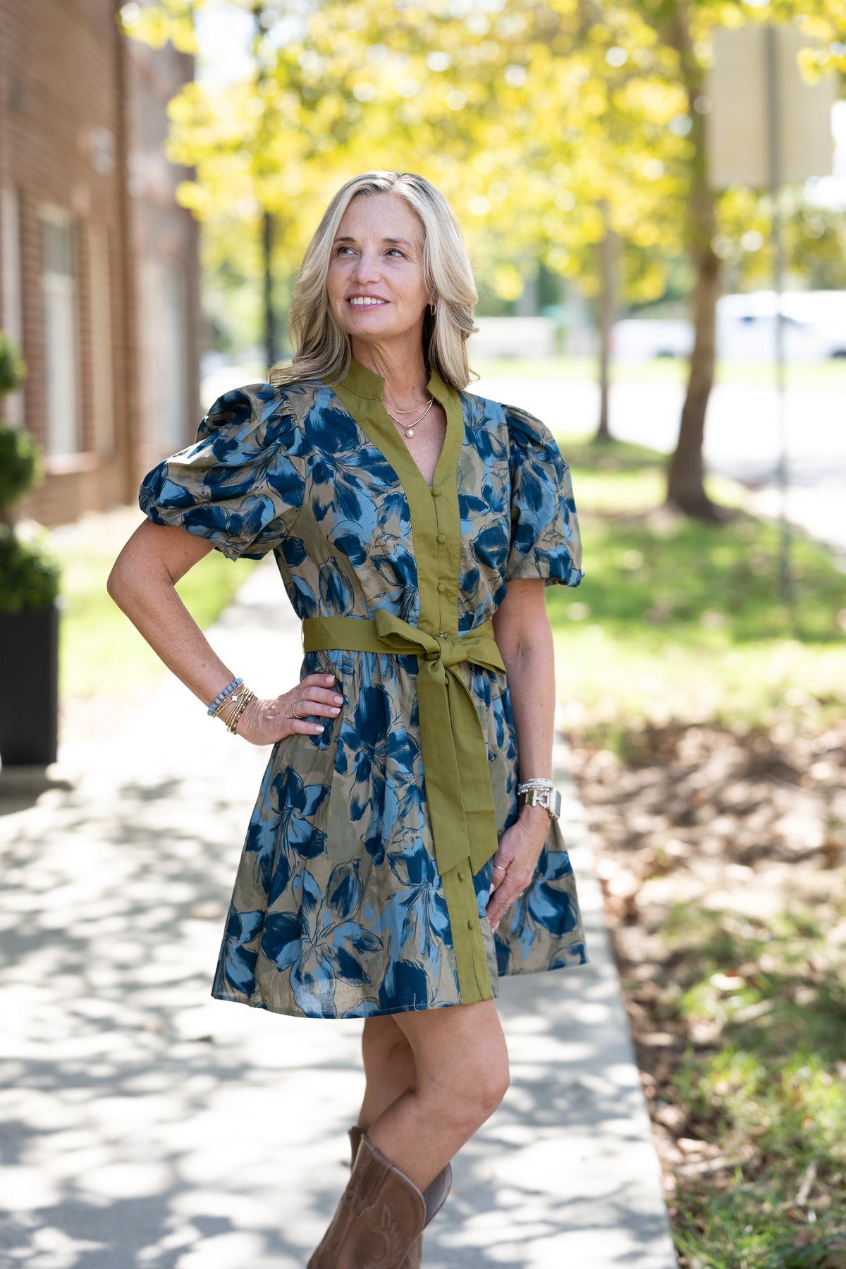 Ren Olive Floral Dress