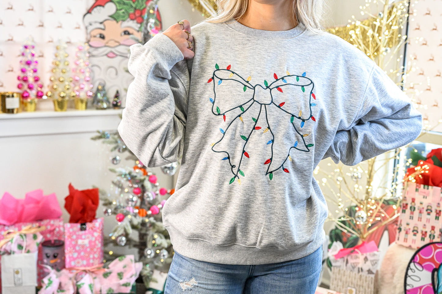 Christmas Lights Bow Crewneck
