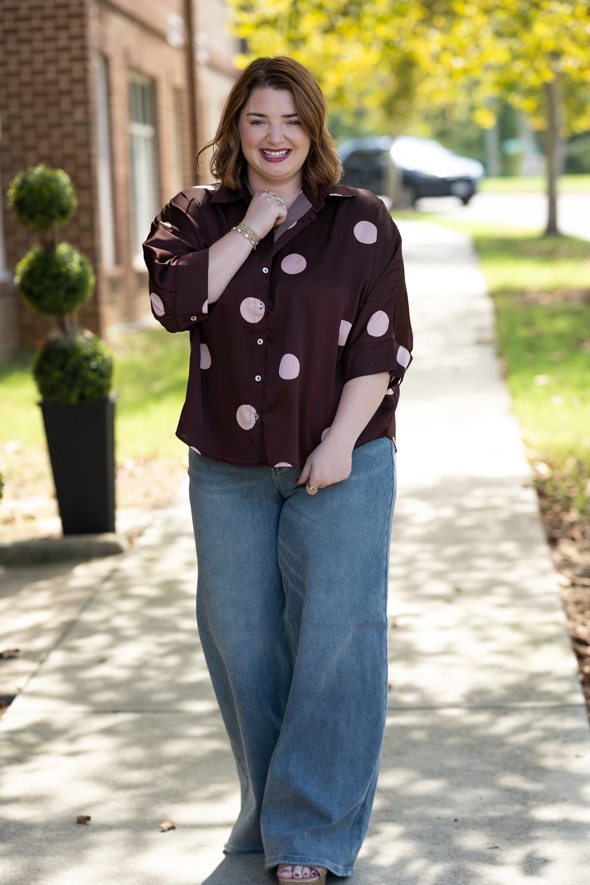 Point Burgundy Dot Top