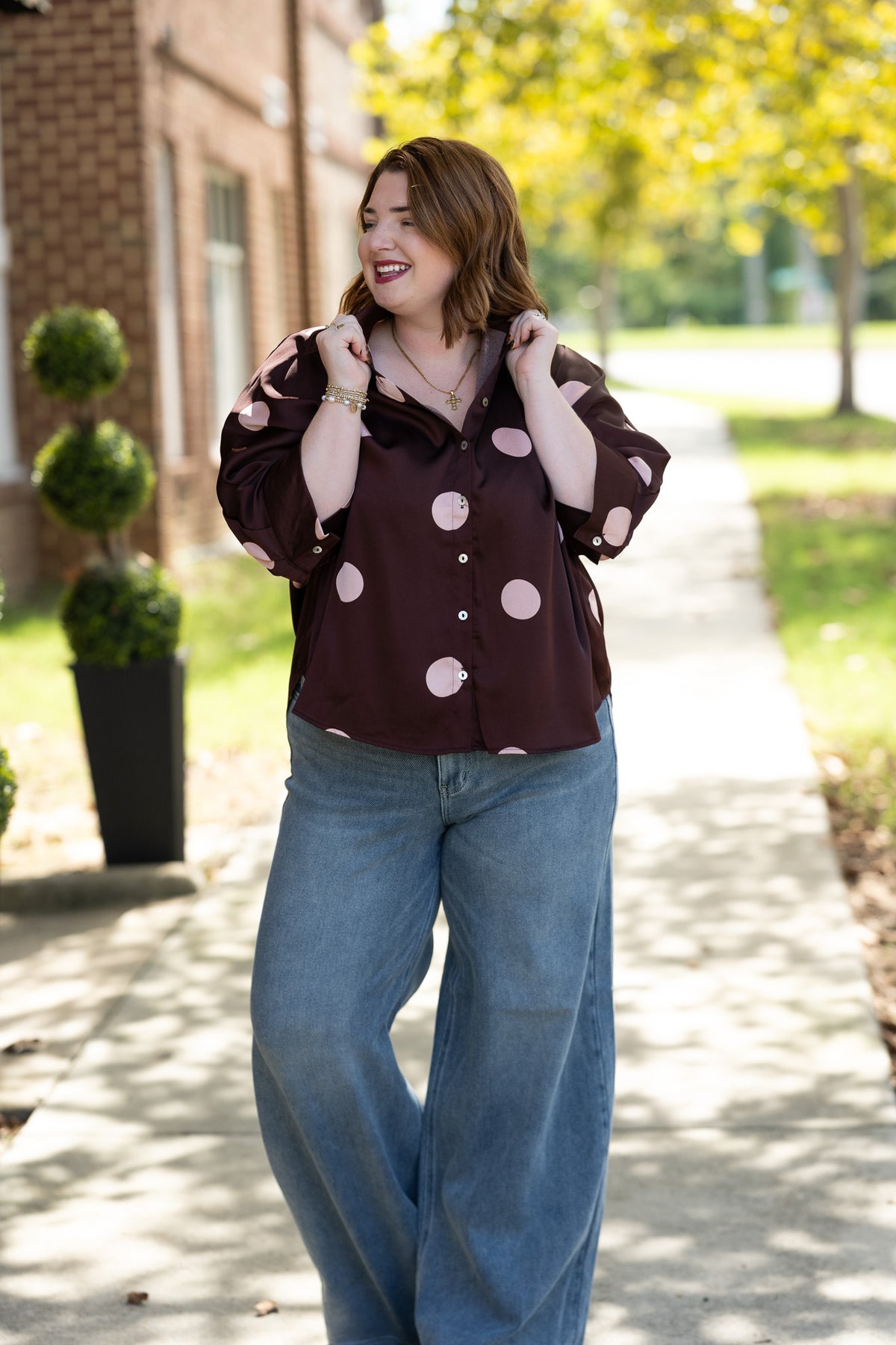 Point Burgundy Dot Top