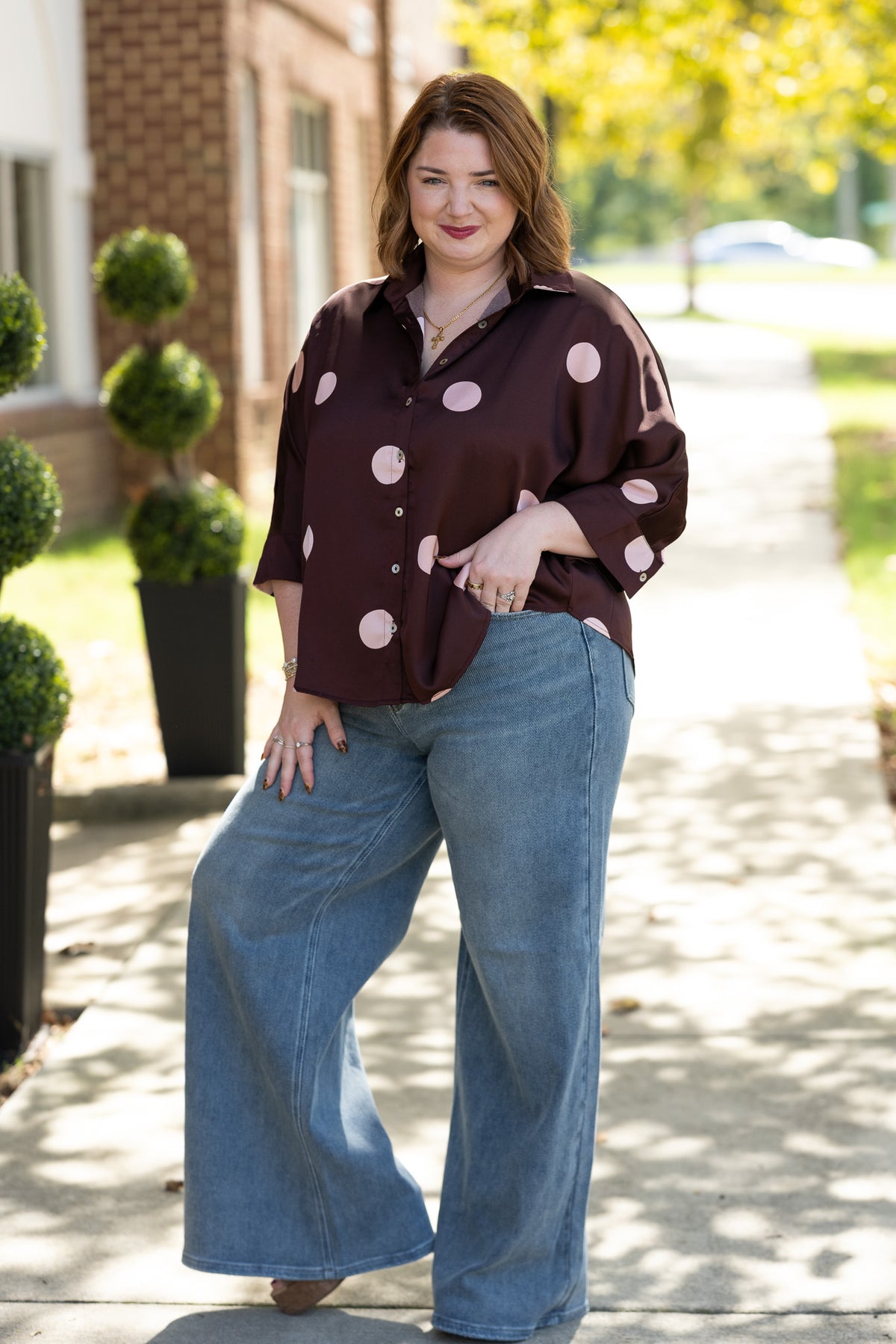 Point Burgundy Dot Top