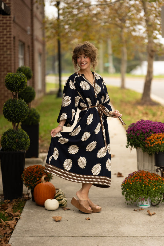 Fawn Navy Leaf Maxi -