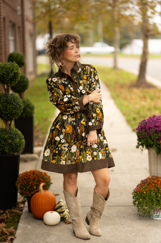 Fleur Olive Floral Dress -