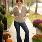Striped Henley Sweatshirt: Chesnut